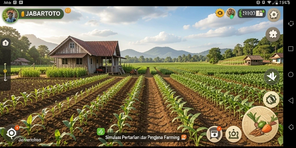 Tampilan gameplay menakjubkan di JABARTOTO dengan pertanian hijau subur.
