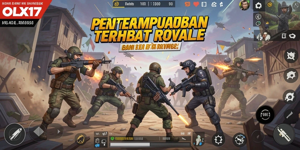 Screenshot utama OLX17 menunjukkan aksi pertempuran Battle Royale yang epik.