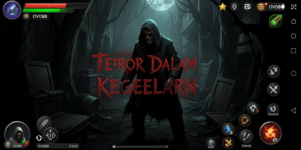 Screenshot utama OVO88 menampilkan gameplay menegangkan di area angker.