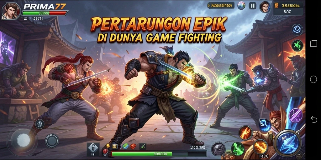 Tampilan gameplay PRIMA77 yang mendebarkan di arena pertarungan.