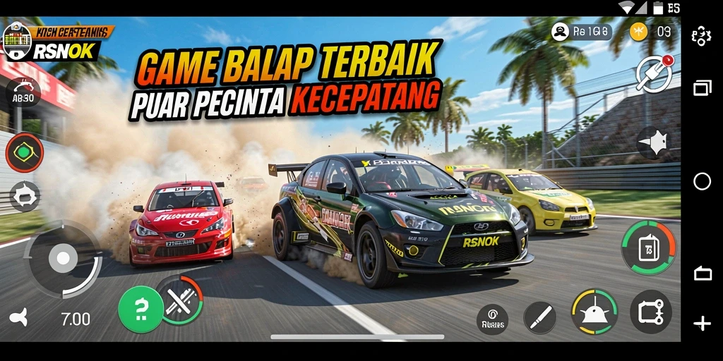 Screenshot RSNOK menampilkan suasana balapan yang menegangkan dan mobil cepat.