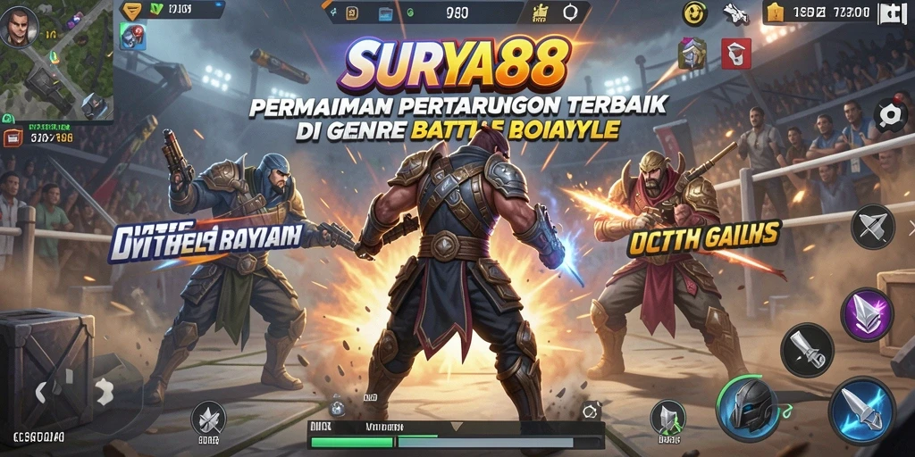 Gameplay SURYA88 dengan aksi seru di medan perang Battle Royale.