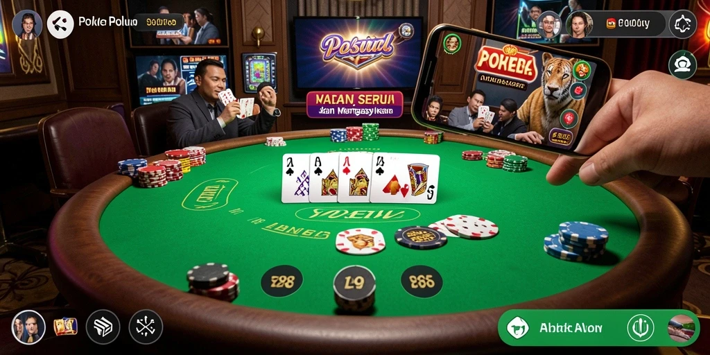 Tampilan gameplay Poker yang seru di V98 dengan interaksi multiplayer.