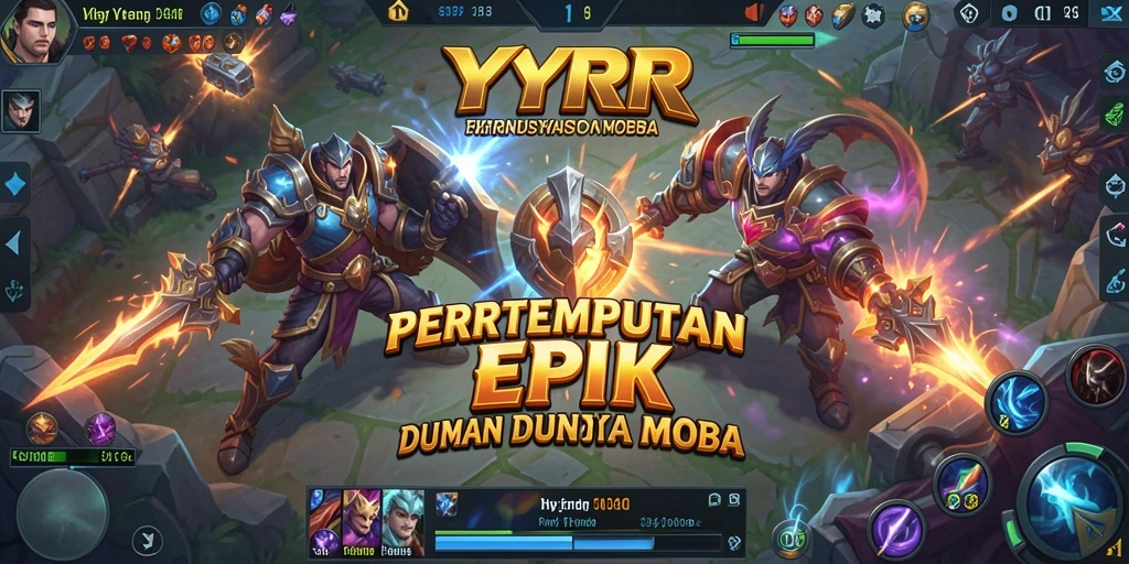 Tangkapan layar utama YYRR menunjukkan aksi pertempuran seru dalam arena MOBA.